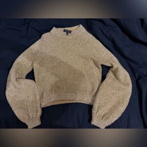 rag & bone Metallic Gold Off-the-Shoulder Puff-Sleeve Sweater